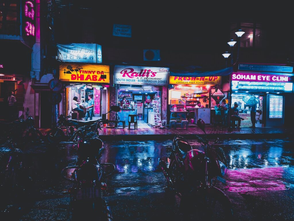 shop, city, night